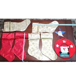 6 Large Christmas Stockings - 8” Xmas star & 13 ⅛” Santa Xmas Wreath